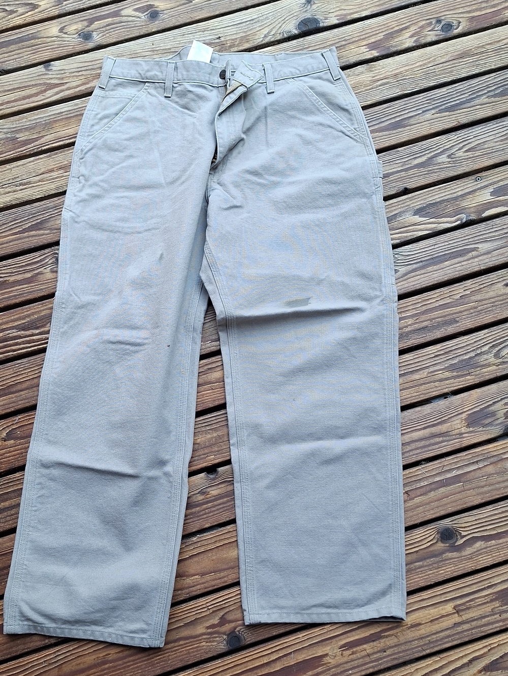 Carhartt Khaki Workwear Dungaree Pants Waist Label Visible
